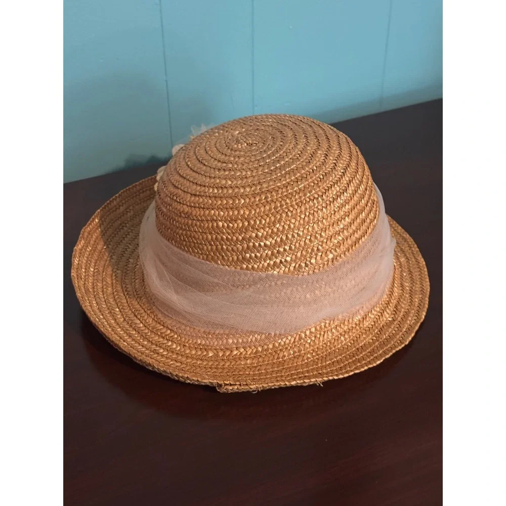 Vintage Betmar Italian Made Straw Hat Tulle Band Floral Accent Spring Summer